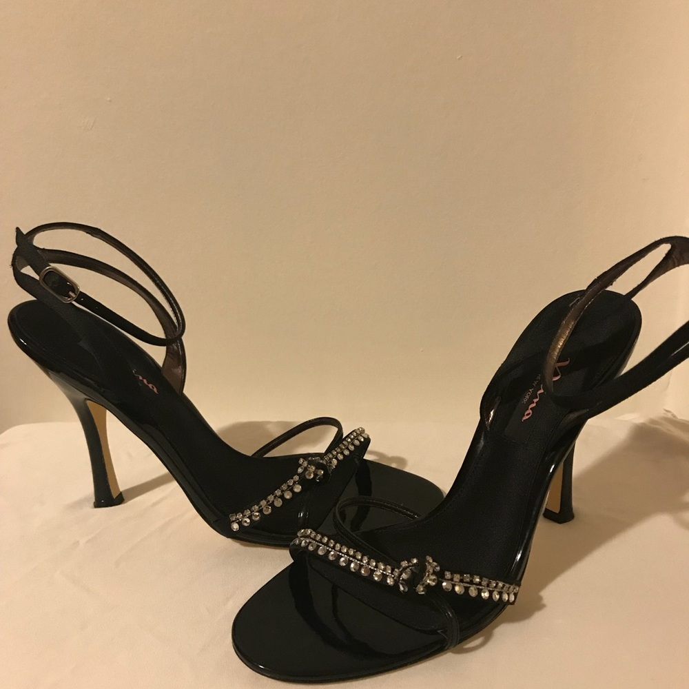Nina rhinestone black sandals.